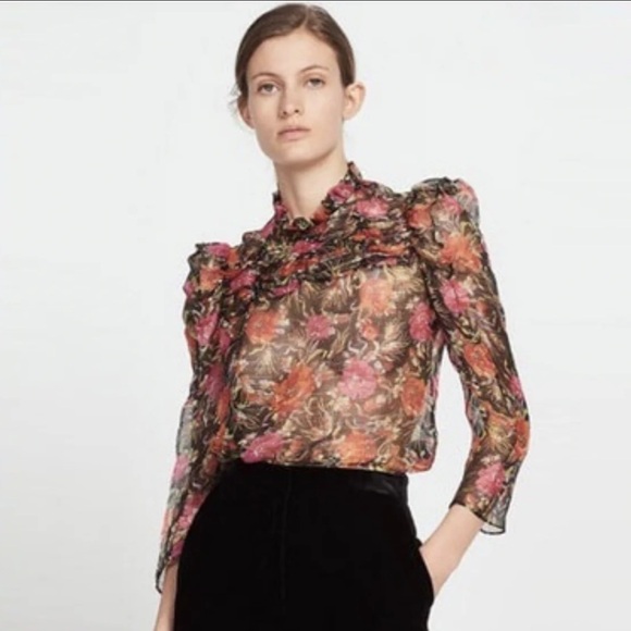Sandro Amina Floral-Print Metallic-Stripe Top - Picture 10 of 10